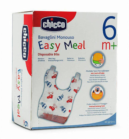 Chicco Bavaglini Monouso Easy Meal 40Pz. Bavagli Usa e Getta Bambini e Neonati 6m+ Chicco 40x Bavaglino Assorbente E Impermeabili