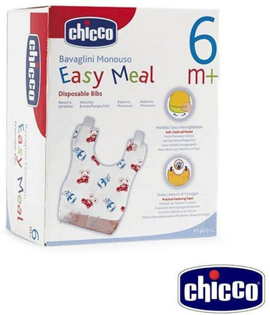 Chicco Bavaglini Monouso Easy Meal 40Pz. Bavagli Usa e Getta Bambini e Neonati 6m+ Chicco 40x Bavaglino Assorbente E Impermeabili