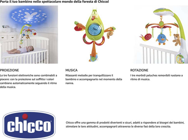 Chicco Giostrina Culla Neonato Foresta Magica con Proiettore Carillon Elettronico Neonati Musica Proiettore Luci per Culla e Lettino Giostrina 3 Peluche Removibili Giochi Neonato 0+ Mesi Prima infanzia/Attività e intrattenimento/Acchiappasogni e giochi da appendere Mondo Bimbo - Bagnara Calabra, Commerciovirtuoso.it