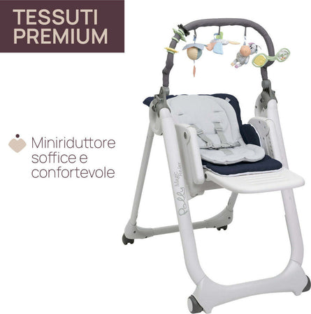 Chicco-Polly-Magic-Relax-Seggiolone-Pappa-Per-0-Mesi---3-Anni-(15-Kg),-Regolabile-4-Ruote,-Reclinabile-A-Sdraietta,-Chiusura-Compatta,-Barra-Gioco-E-Cuscino-Riduttore-Blue-Passion