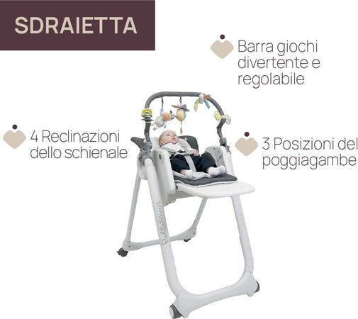 Chicco-Polly-Magic-Relax-Seggiolone-Pappa-Per-0-Mesi---3-Anni-(15-Kg),-Regolabile-4-Ruote,-Reclinabile-A-Sdraietta,-Chiusura-Compatta,-Barra-Gioco-E-Cuscino-Riduttore-colore-Grey-Melange