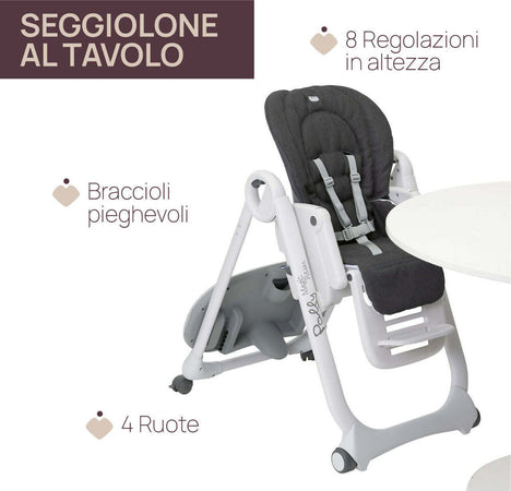 Chicco-Polly-Magic-Relax-Seggiolone-Pappa-Per-0-Mesi---3-Anni-(15-Kg),-Regolabile-4-Ruote,-Reclinabile-A-Sdraietta,-Chiusura-Compatta,-Barra-Gioco-E-Cuscino-Riduttore-colore-Grey-Melange