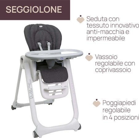 Chicco-Polly-Magic-Relax-Seggiolone-Pappa-Per-0-Mesi---3-Anni-(15-Kg),-Regolabile-4-Ruote,-Reclinabile-A-Sdraietta,-Chiusura-Compatta,-Barra-Gioco-E-Cuscino-Riduttore-colore-Grey-Melange