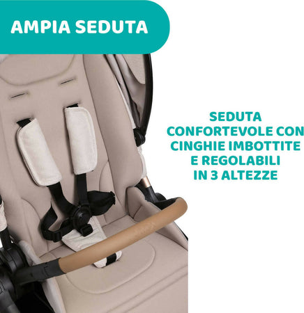 Chicco-Trio-Mysa-Con-Seggiolino-Auto-Kory-Is-Essential-Black-Con-Cushy-Hug-Con-Passeggino-Con-Navicella-Omaggio-Chicco-Stand-Lullaglide-e-BASE-PER-SEGGIOLINI-AUTO-FULL-360-I-SIZE,-Colore-Amber-Glow