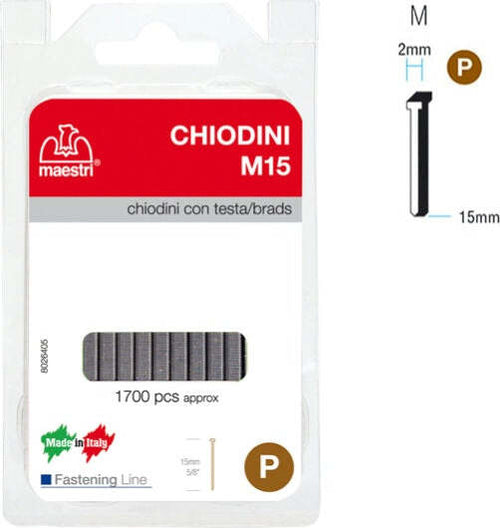 Chiodini M15 per fissatrici - con testa - 15 mm - acciaio - Romeo Maestri - conf. 1700 pezzi Cancelleria e prodotti per ufficio/Archivio ufficio e accessori per scrivania/Nastri colle elastici e graffette/Puntine e ganci Eurocartuccia - Pavullo, Commerciovirtuoso.it