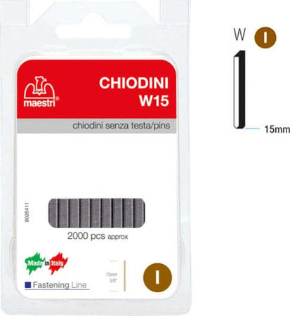 Chiodini W15 per fissatrici - senza testa - 15 mm - acciaio - Romeo Maestri - conf. 2000 pezzi Cancelleria e prodotti per ufficio/Archivio ufficio e accessori per scrivania/Nastri colle elastici e graffette/Puntine e ganci Eurocartuccia - Pavullo, Commerciovirtuoso.it