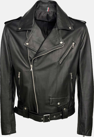 Chiodo-Tre-Tasche---Chiodo-Uomo-Nero-in-vera-pelle-con-Zip-Argentate