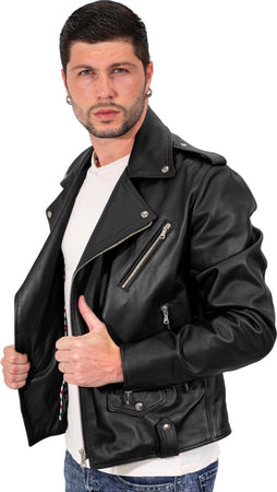 Chiodo-Tre-Tasche---Chiodo-Uomo-Nero-in-vera-pelle-con-Zip-Argentate