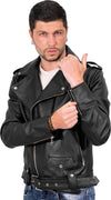 Chiodo-Tre-Tasche---Chiodo-Uomo-Nero-in-vera-pelle-con-Zip-Argentate