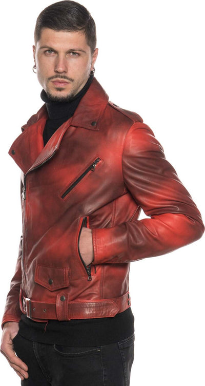 Chiodo-Tre-Tasche---Chiodo-Uomo-Rosso-Tamponato-in-vera-pelle