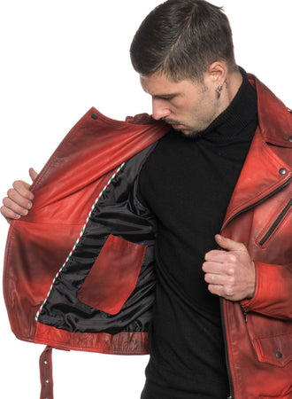 Chiodo-Tre-Tasche---Chiodo-Uomo-Rosso-Tamponato-in-vera-pelle