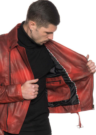 Chiodo-Tre-Tasche---Chiodo-Uomo-Rosso-Tamponato-in-vera-pelle