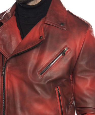 Chiodo-Tre-Tasche---Chiodo-Uomo-Rosso-Tamponato-in-vera-pelle