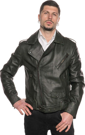 Chiodo-Tre-Tasche---Chiodo-Uomo-Verde-in-vera-pelle