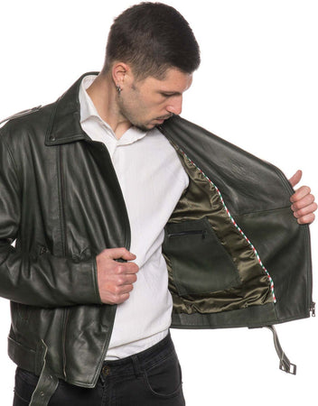 Chiodo-Tre-Tasche---Chiodo-Uomo-Verde-in-vera-pelle