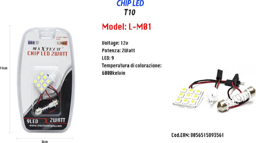 Chip Led 2 Watt 12v Auto 9 Led Luce Ultra Luminose T10 6000k Maxtech L-m01 Auto e Moto/Parti per auto/Luci lampadine e indicatori/Lampadine/Lampadine per esterno Trade Shop italia - Napoli, Commerciovirtuoso.it