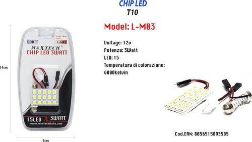 Chip Led 3 Watt Auto Luce Ultra Luminose 15 Led T10 12 V 6000k Maxtech L-m03 Auto e Moto/Parti per auto/Luci lampadine e indicatori/Lampadine/Lampadine per esterno Trade Shop italia - Napoli, Commerciovirtuoso.it