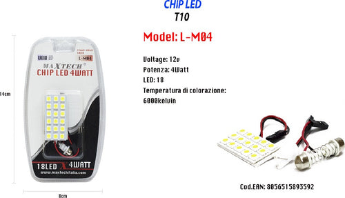 Chip Led 4 W 18 Led 12v Interni Auto Lampadina Ultra Luminose T10 Maxtech L-m04 Auto e Moto/Parti per auto/Luci lampadine e indicatori/Lampadine/Lampadine per esterno Trade Shop italia - Napoli, Commerciovirtuoso.it