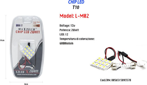 Chip Led T10 2 Watt 12v 12 Led 6000k Auto Luce Ultra Luminose Maxtech L-m02 Auto e Moto/Parti per auto/Luci lampadine e indicatori/Lampadine/Lampadine per esterno Trade Shop italia - Napoli, Commerciovirtuoso.it