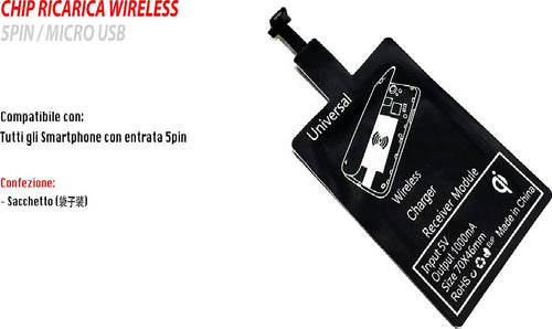 Chip Ricarica Wireless Adattatore 5pin Micro Usb Universale Ricevitore 1000mah Maxtech Caricabatteria Trade Shop italia - Napoli, Commerciovirtuoso.it