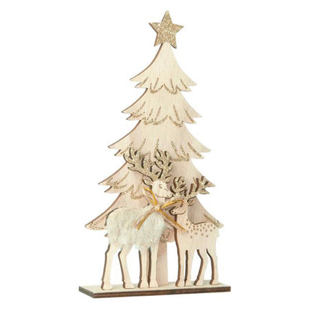 Decorazione natalizia renne con alberi in legno per decorazioni natalizie h 33 cm