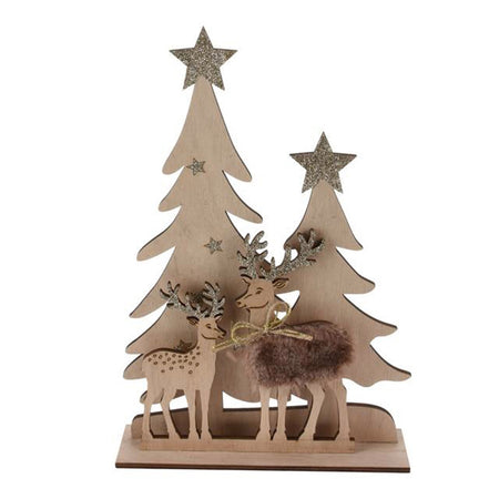 Decorazione natalizia renne con alberi in legno per decorazioni natalizie h 33 cm