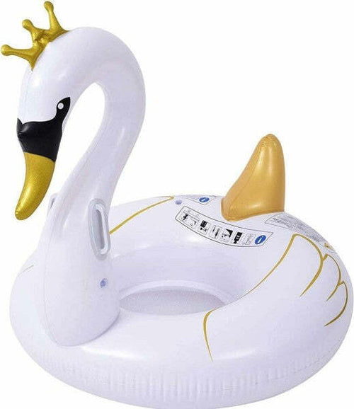 Ciambella-Salvagente-Cavalcabile-Cigno-Bianco-E-Oro-Bambini-115cm-Mare-Piscina
