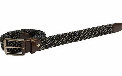 Cintura uomo Bergamotto - Intrecciata - Pelle e Tessuto - Blu/bianco/testa di moro