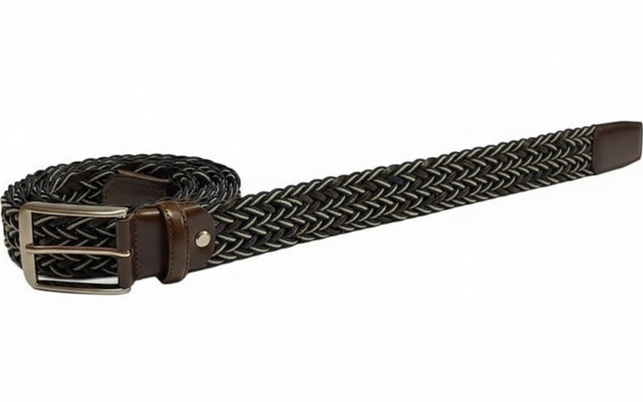 Cintura uomo Bergamotto - Intrecciata - Pelle e Tessuto - Blu/bianco/testa di moro