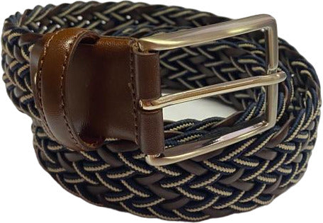 Cintura uomo Bergamotto - Intrecciata - Pelle e Tessuto - Blu/bianco/testa di moro