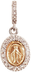 Ciondolo Donna per Collana Madonna Miracolosa Pendente in Oro Giallo E Bianco 750/1000 Medaglia Gioiello per Collana Pietre Bianche Taglio Diamante Brillantini