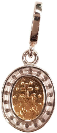 Ciondolo Donna per Collana Madonna Miracolosa Pendente in Oro Giallo E Bianco 750/1000 Medaglia Gioiello per Collana Pietre Bianche Taglio Diamante Brillantini
