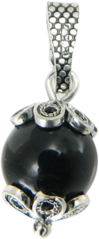 Ciondolo Donna Su Coccu in Argento Brunito Con Onice Nero Portafortuna Sardegna Amuleto Sardo Con Pietra Onice 0,8 Cm