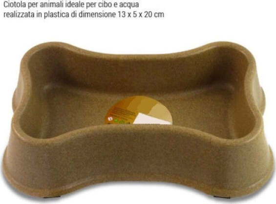 Ciotola-Per-Cani-Gatti-Animali-In-Plastica-13x5x20-Cm-Acqua-Cibo-Marrone