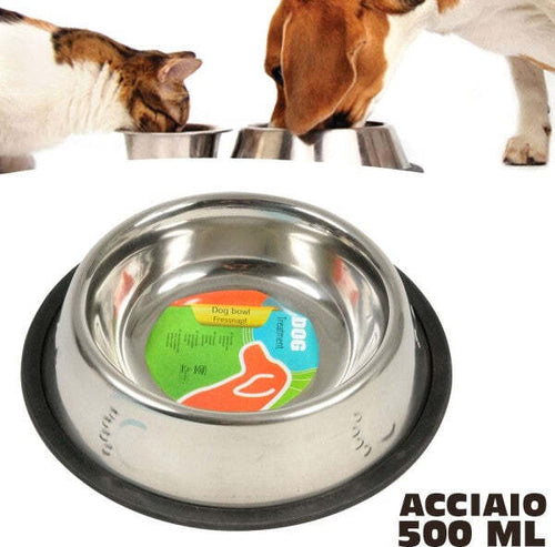 Ciotola-Per-Cani-Gatti-In-Acciaio-21-Cm-Antiscivolo-Per-Cibo-Acqua-Crocchette