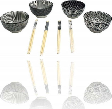 Ciotole Porcellana 4 Coppette +4 Bacchette Bianco Nero Ramen Giapponese Ciotola Casa e cucina/Stoviglie/Piatti ciotole e vassoi/Ciotole/Ciotole per gelato Trade Shop italia - Napoli, Commerciovirtuoso.it