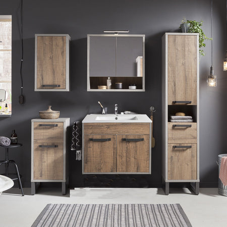 Mobile da bagno Industrial sospeso con lavabo in ceramica Rovere "Made in Italy"