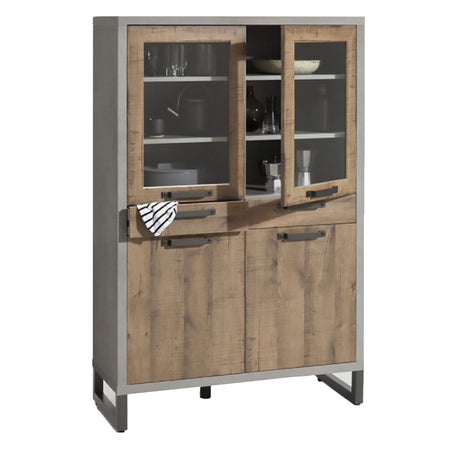 Credenza con 2 ante in vetro e 2 cassetti stile Industrial grigio e rovere h 170 cm Made in Italy