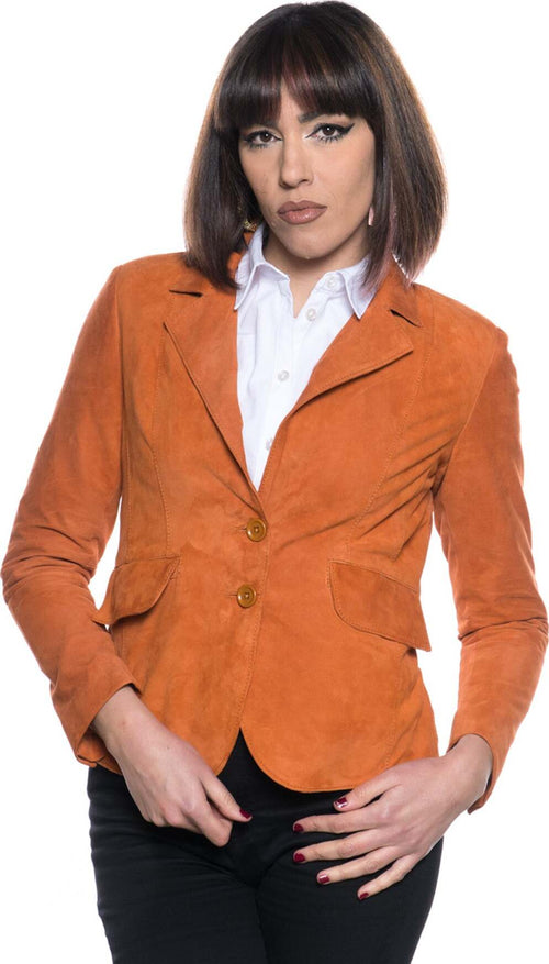 Classic-712---Giacca-Donna-Arancio-in-vera-pelle-camoscio