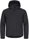 Classic Softshell Nero Triplo Strato con Cappuccio Taglie Forti