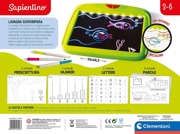 CLEMENTONI - 16256 - Sapientino - Lavagna Scrivimpara - lavagna LED luminosa per scrivere e disegnare, lavagna fluorescente, gioco educativo 3 anni, gioco creativo Giocattoli Sanitaria Gioia del Bimbo - Villa San Giovanni, Commerciovirtuoso.it