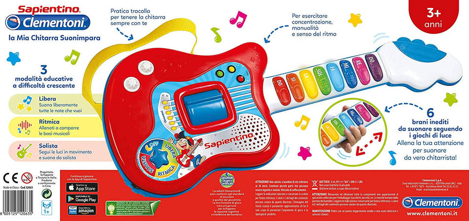 Clementoni 12063 - La Mia Prima Chitarra BIANCA Chitarra Elettronica per Bambini 3+ Giocattolo ideato, progettato e sviluppato in Italia Giocattoli Sanitaria Gioia del Bimbo - Villa San Giovanni, Commerciovirtuoso.it