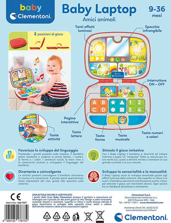 Clementoni Amici Animali Interattive-Laptop Giocattolo per Bambini Centro Attività E Computer Educativo Versione in Italiano