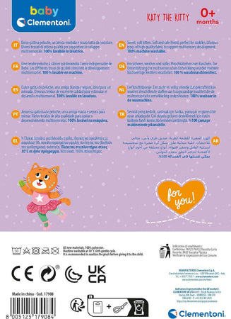 Clementoni--Baby-for-You-Gatto-Katy-The-Kitty-Peluche,-Gioco-Prima-Infanzia,-Giocattolo-Prime-attività,-Pupazzo-Neonato-Lavabile-in-Lavatrice,-0-36-Mesi,-Multicolore,-17908