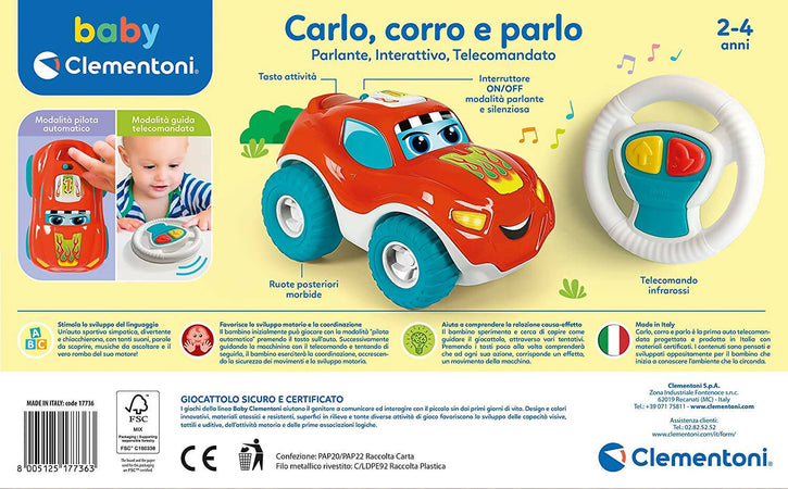 Clementoni Carlo, Corro E Parlo Giocattolo Radiocomandato Parlante in Italiano Interattivo, Macchinina Telecomandata Bambino 2 Anni Sport e tempo libero/Fan Shop/Giocattoli e sale giochi/Veicoli giocattolo Sanitaria Gioia del Bimbo - Villa San Giovanni, Commerciovirtuoso.it