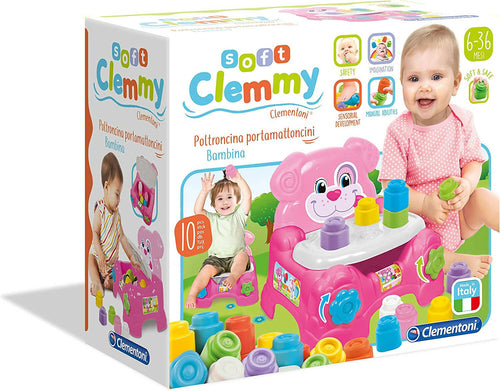Clementoni Clemmy Poltroncina Porta Mattoncini Girl Bambina Con 10 Mattoncini Morbidi