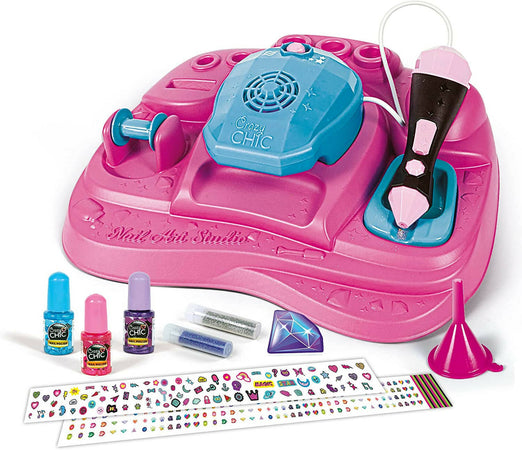 Clementoni Crazy Chic Nail Art Studio Decora Unghie per Bambine Con Penna Spara Glitter
