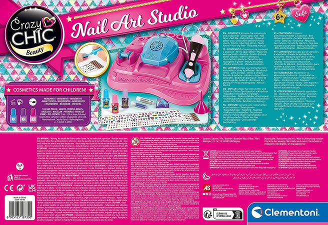 Clementoni Crazy Chic Nail Art Studio Decora Unghie per Bambine Con Penna Spara Glitter