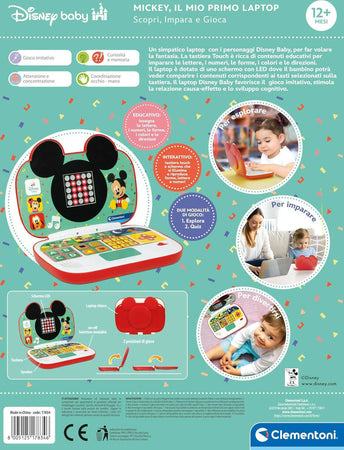Clementoni--Disney-Baby-Mickey-Il-Mio-Primo-Laptop,-Centro-Computer-Educativo-Elettronico,-Portatile,-attività-per-Apprendimento-Lettere-&-Numeri,-Bambini-dai-9-Mesi,-Colore-Italiano,-17834