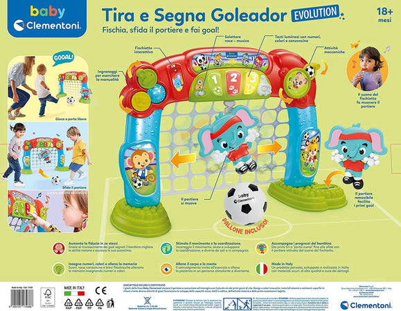 Clementoni- tira e segna goleador evolution, porta calcio per bambini 18 mesi-gioco elettronico e interattivo, centro attività, insegna i numeri-parlante in italiano, made in italy, multicolore, 17438 Giochi e giocattoli/Elettronica per bambini/Giochi elettronici Sanitaria Gioia del Bimbo - Villa San Giovanni, Commerciovirtuoso.it